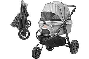 3-Wheel Dog Stroller for Large Dogs up to 75lbs - Foldable and Lightweight