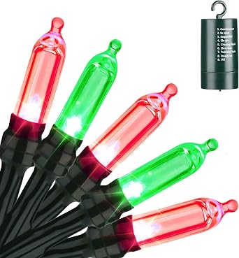 LYHOPE Battery Christmas Lights, 33ft 100 LED Christmas Lights Waterproof 8 Modes Battery Operated String Light for Outdoor & Indoor, Xmas Tree, Wreaths, Holiday Decoration Red & Green