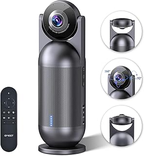 EMEET Meeting Capsule, 4K Captured 1080P Output 360°Video Conference Camera 8 Mics, 5 Video Modes, AI Voice/Face/Figure Tracked Room Webcam w/Remote Control for 10 People Medium