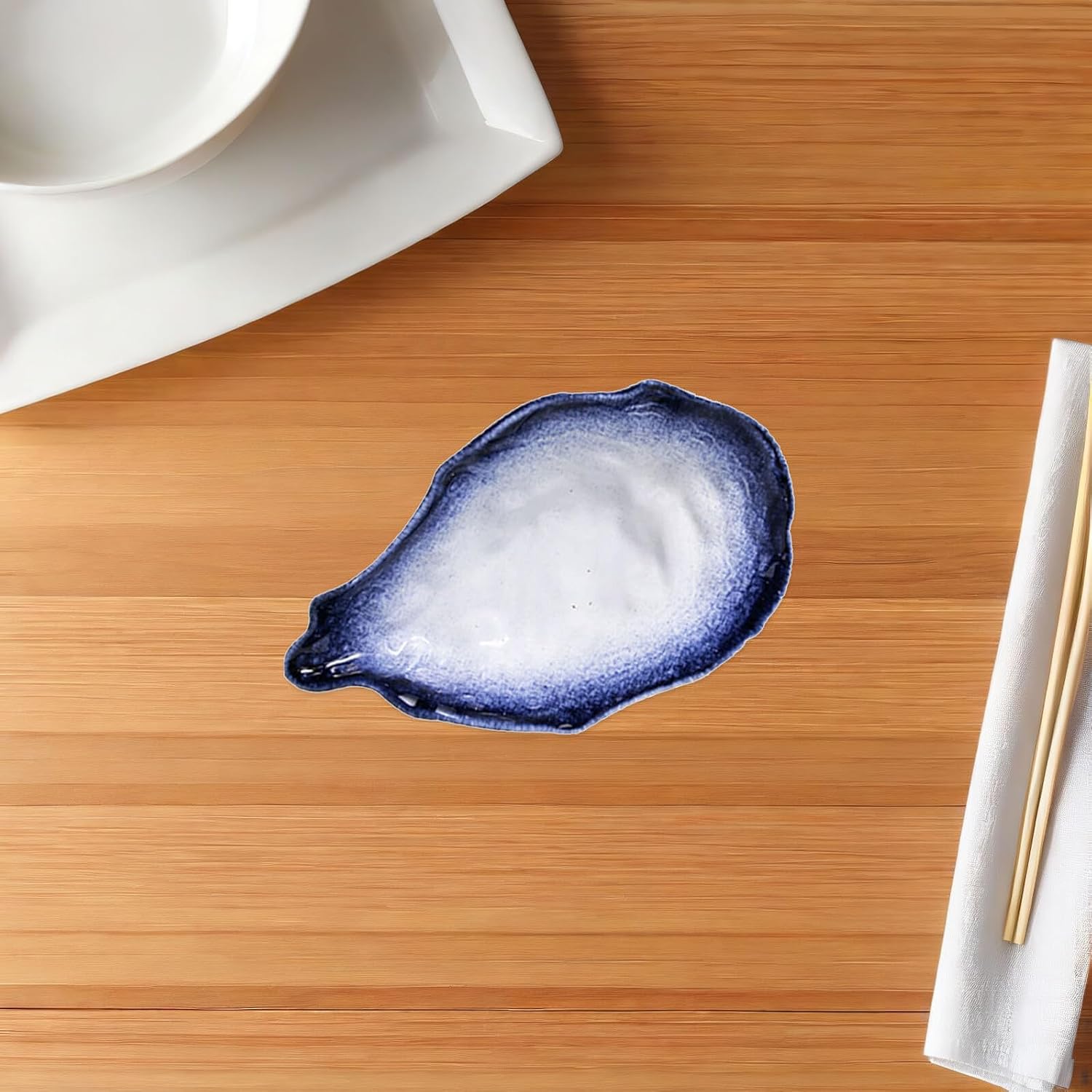 Porcelain Oyster Shell Plate 7.5" Snow Blue Multi-function Food Serving Tray Dessert Display Dish for Fruit Salad and Appetizer Serving