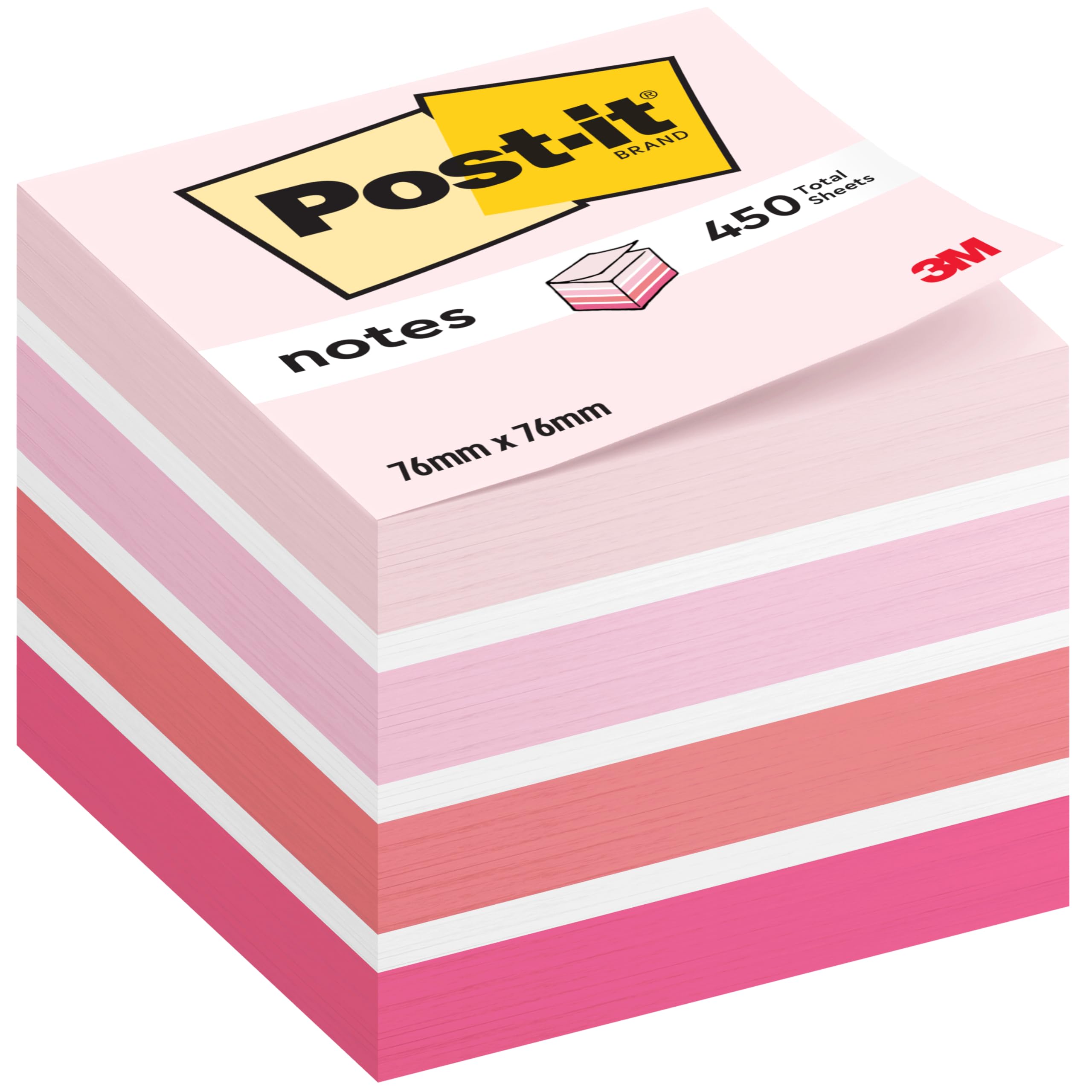 Post-it Notes Cube Pastel Colors Collection, Pack of 1 Pad, of 450 Sheets, 76 mm x 76 mm, Pink, White, Orange Colors - Self-Stick Notes for Note Taking, to Do Lists & Reminders