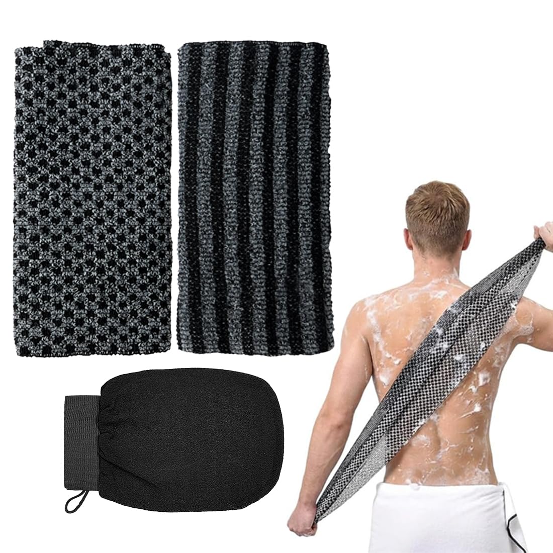 2 Pièces Gommage du Japonais Serviette Exfoliante pour Le Dos, Gant Exfoliant Corps, Extra Longue Exfoliant Chiffon de Lavage, pour le Bain pour Bains du dos Corps, pour Hommes et Femmes