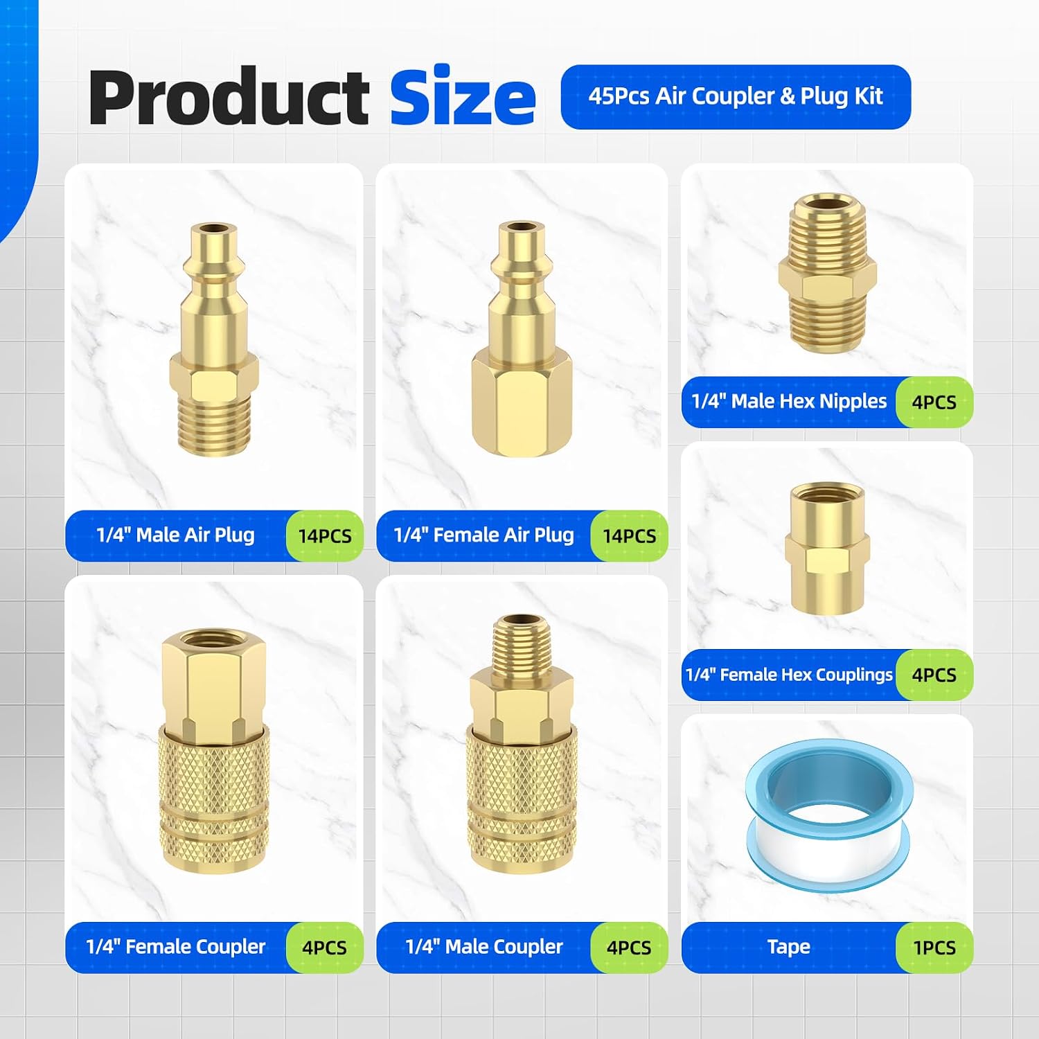 45Pcs Air Coupler & Plug Kit, Hoodutric 1/4" NPT Air Hose Fittings,Quick Connect Air Tool Fittings,Industrial Grade M/D Type Air Compressor Accessories thumbnail