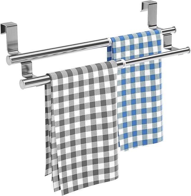 HapiRm Kitchen Towel Holder Over Door Towel Rack, Expandable Tea Towel Rail for Cupboard Door Drawers, Stainless Steel