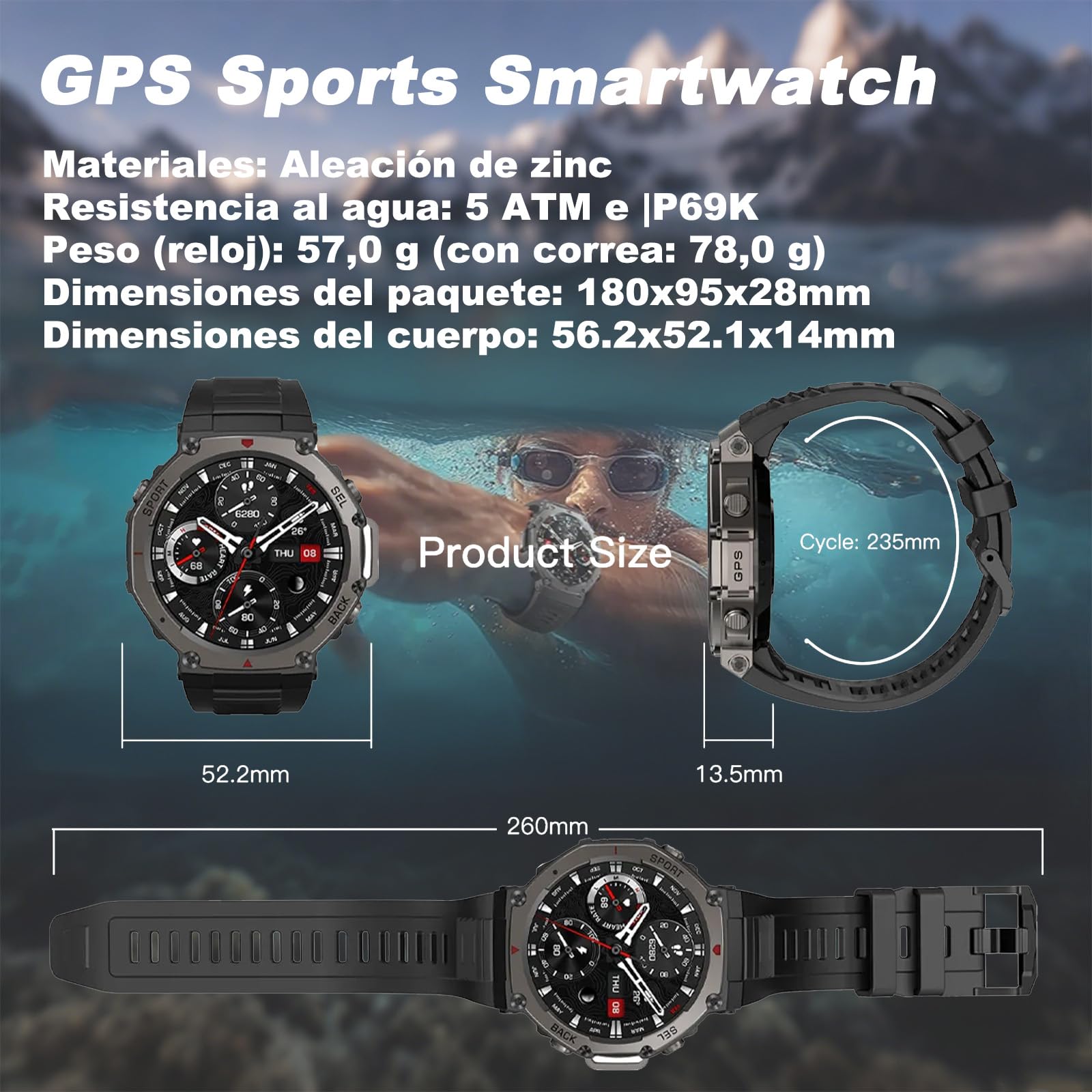 Reloj Inteligente GPS Frecuencia Dual con Mapas Offline, 1.43" AMOLED, Llamadas Bluetooth y Altavoz, +170 Modos Deportivos, Monitor Cardiaco SpO2 24/7 Batería hasta 15 Días Resistente al Agua (Negro)