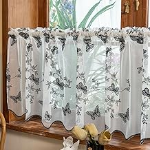 Treer Papillon Rideaux Cuisine Brise-bise Courts Semi Transparent avec Passe Tringle pour Petites Fenêtres, Rideau Intérieurs Décoration pour Salle de Bain, Salon, Bistrot (Blanc,100x60cm)