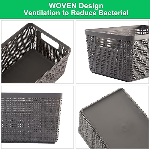 Miniatura 2 de Paquete de 6 cestas de almacenamiento de plástico con tapas, contenedores de almacenamiento apilables grises transpirables, pequeños contenedores de