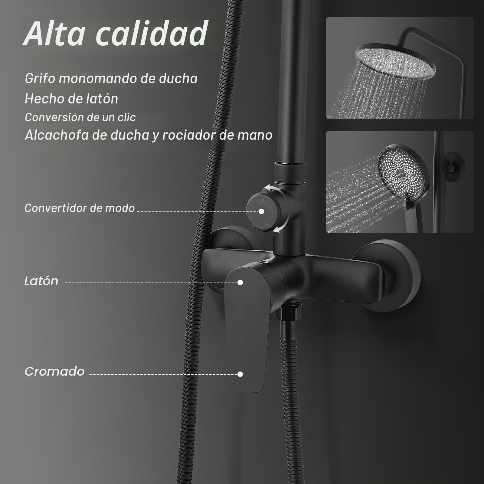 Columna de Ducha Mecánica STANEW con Cabezal Redondo y Manguito ABS de 3 Chorros, Columna de Ducha Para Baño, Negro (Mecánica)