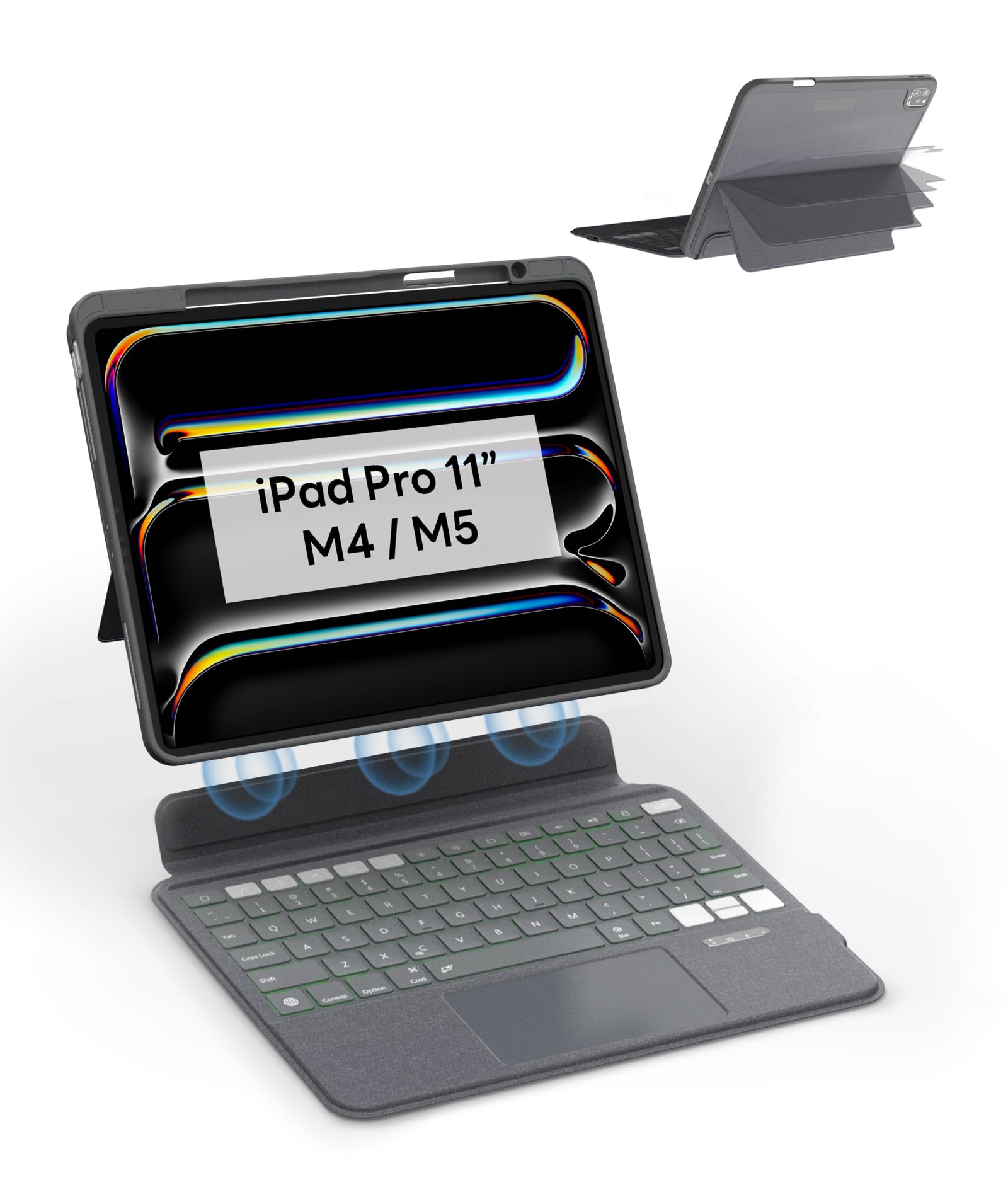 EIP Bluetooth Keyboard Case for iPad Pro 11 inch (M4) 2024, 11" Magnetic Detachable Cover with Trackpad, Patented Stylus Shortcuts, 7-Color Backlit Keys, Slim Protective Smart Case [CA Layout]