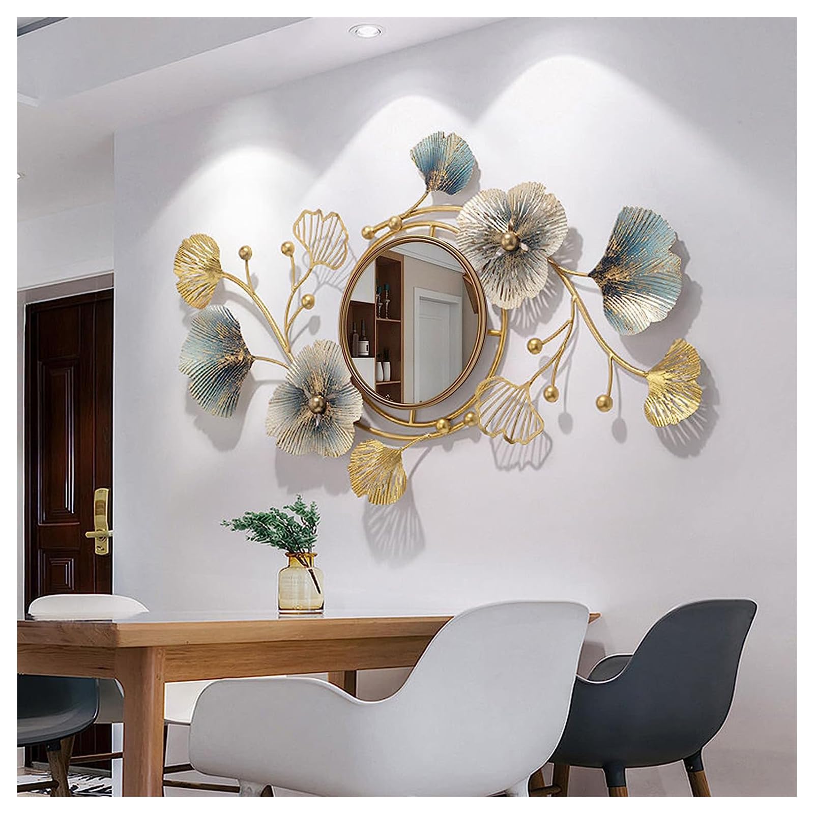 Large Wall Decorative Mirror for Living Room,Creative Wall-Mounted Metal Ginkgo Leaf Hanging Wall Mirror for Bedroom Entryway Dining Room,37 * 20.5IN