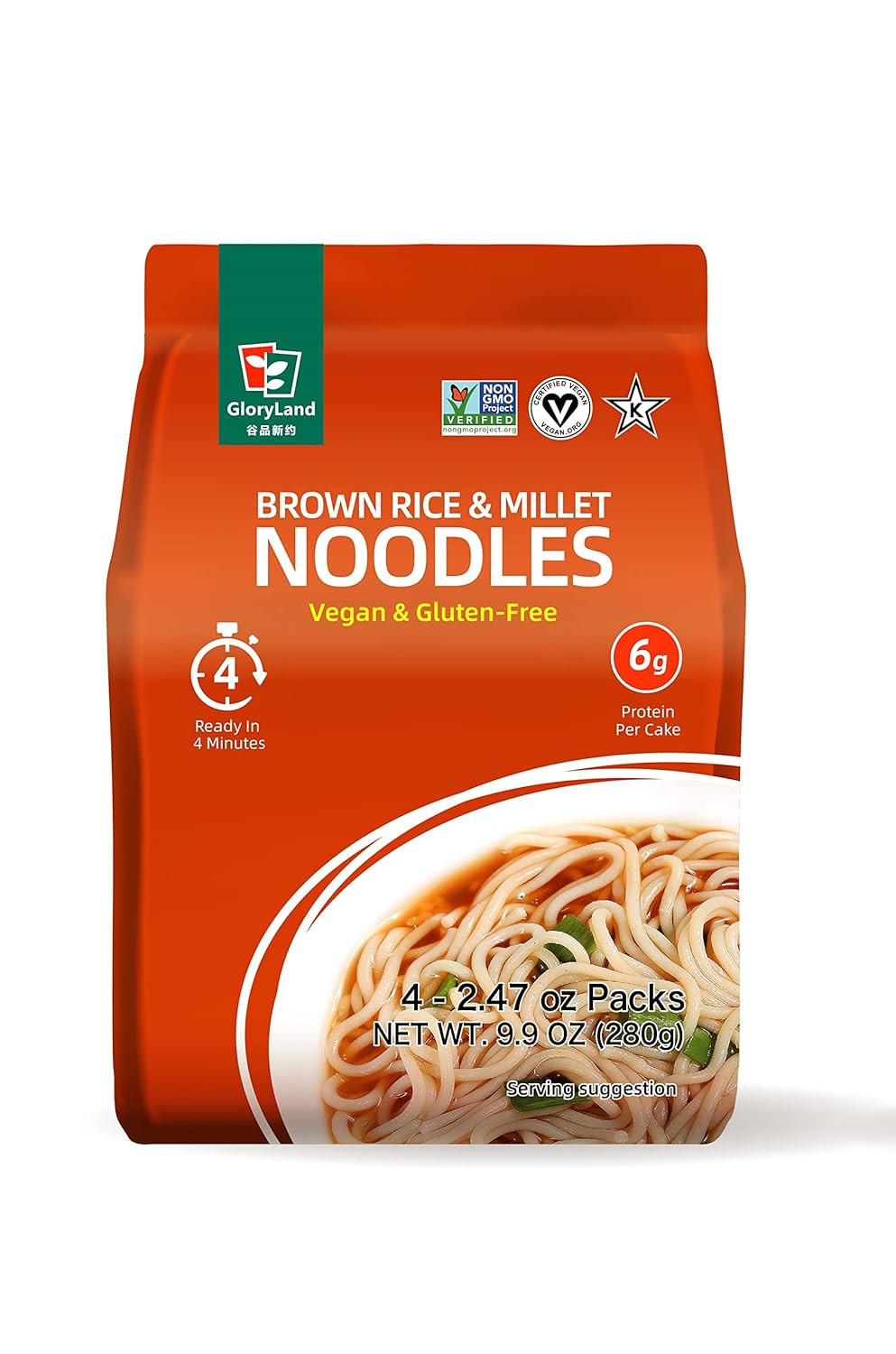 GloryLand Brown Rice & Millet Noodles, 6 Count Grocery