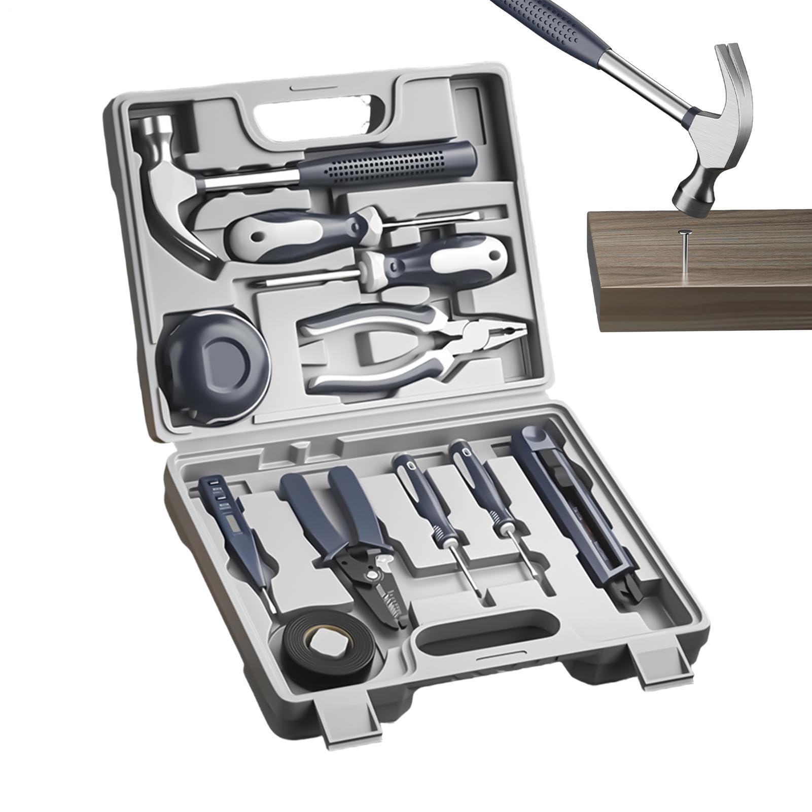 Basis-Heimwerkzeugset 11-Teiliges Tragbares Multifunktions-Kleinteile-Set | Werkzeugbox-Set Für Auto Haus Wohnung Wohnheim College Büro Outdoor Camping Möbel Garage