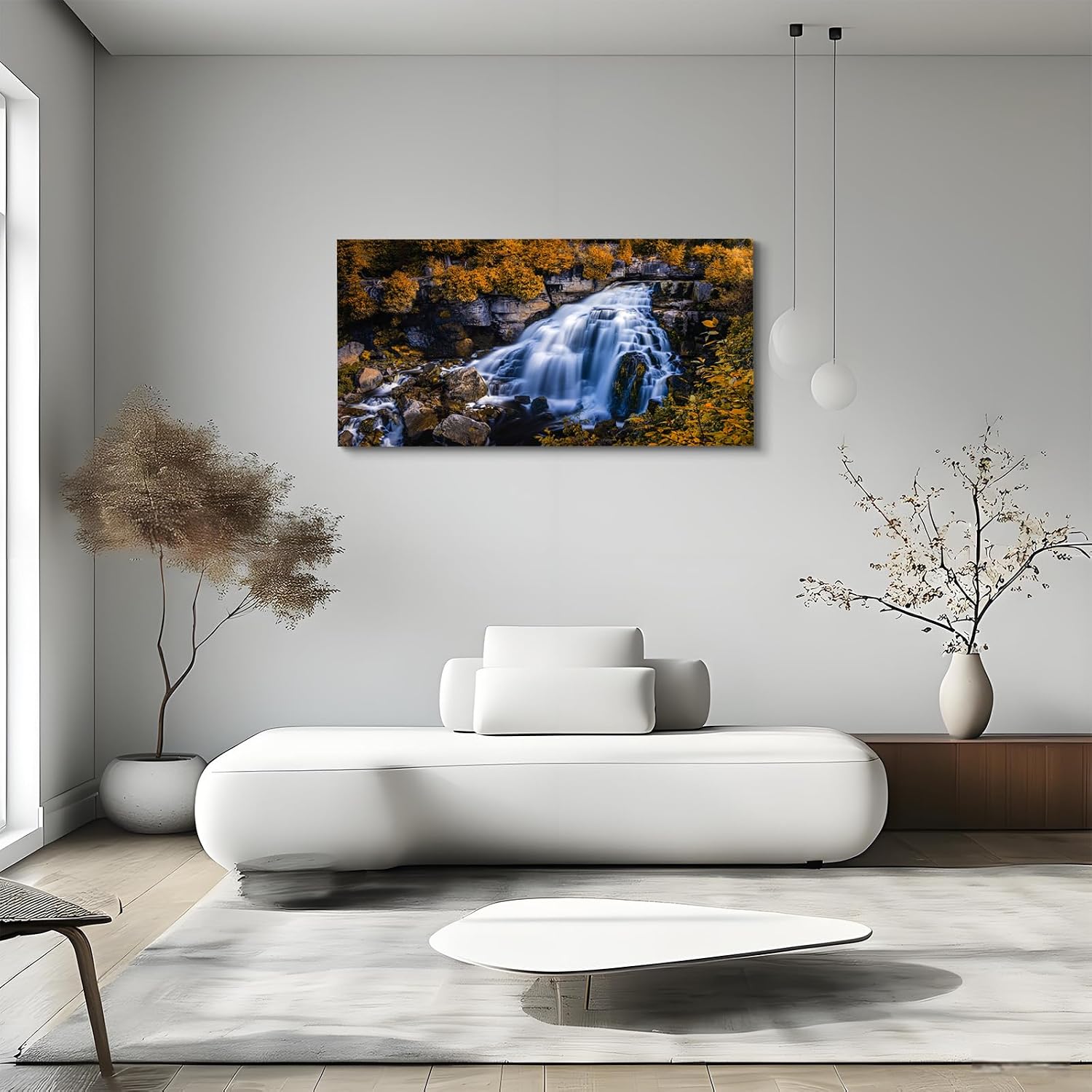 Craftline -Waterfall Canvas Wall Art Ontario Canada Scenic Photo Golden Maple Mountain Nature Landscape Picture Modern Autumn Poster Framed Artwork for Living Room Office Bedroom Decoration 32x16inch