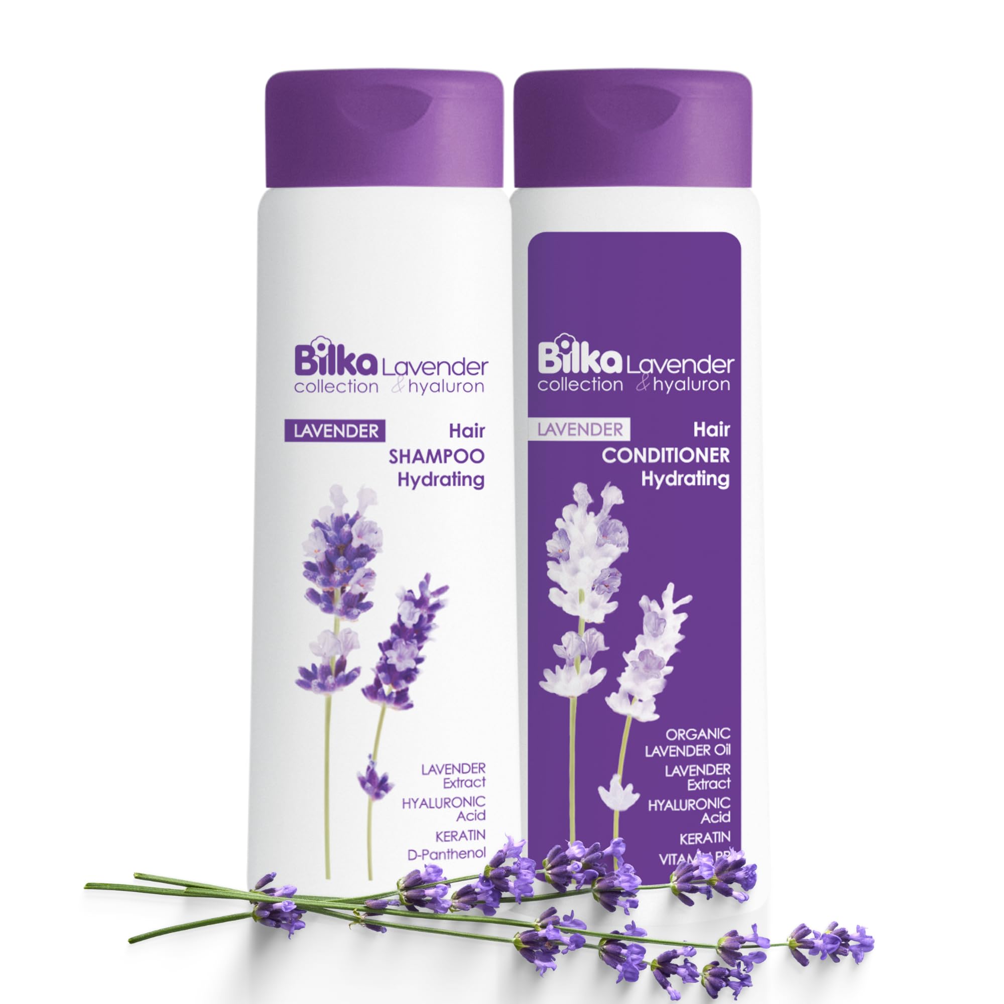 Bilka Collection Shampoo und Conditioner Set Lavender & Hyaluron, 2 x 400ml | Feuchtigkeitsspendende & Regenerierende Haarpflege mit Lavendelextrakt - für Kräftiges Haar & Gesunde Kopfhaut