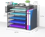 Samstar Mesh Desk Organisateur, Carnet de lettres papier avec 5 Les étagères de rang supérieur,1 Trieur de fichiers vertical supplémentaire et porte-stylos pour fournitures de bureau, noir