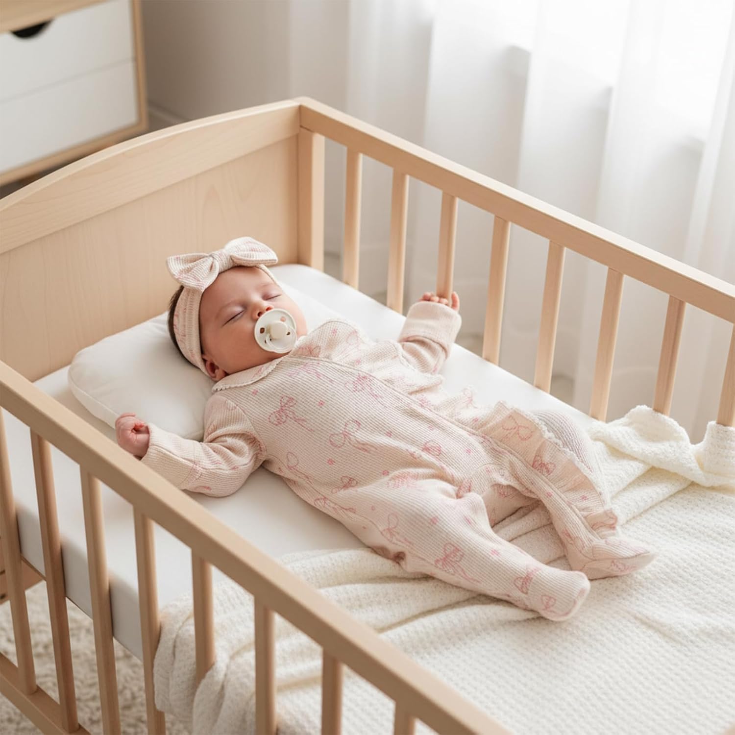 allshope Newborn Baby Girl Fall Outfit Romper Footies Waffle Bow Zip Up Footed Jumpsuit Ruffle Trim Infant Clothes - Image 5