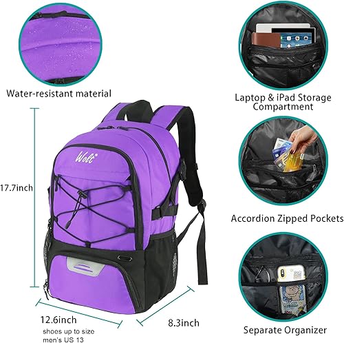 Miniatura 2 de WOLT - Mochila de baloncesto grande con compartimento separado para pelota y zapatos, ideal para baloncesto, fútbol, gimnasio