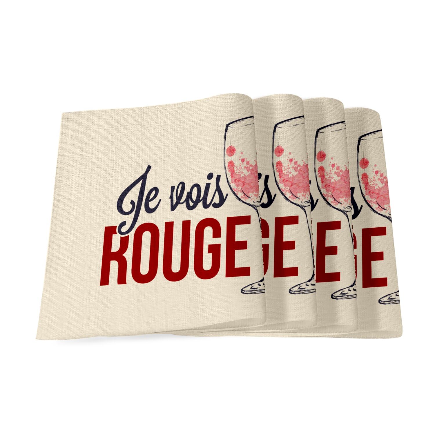 Set de table en lin lavable grand format 40x28.5 cm rouge lot de 4