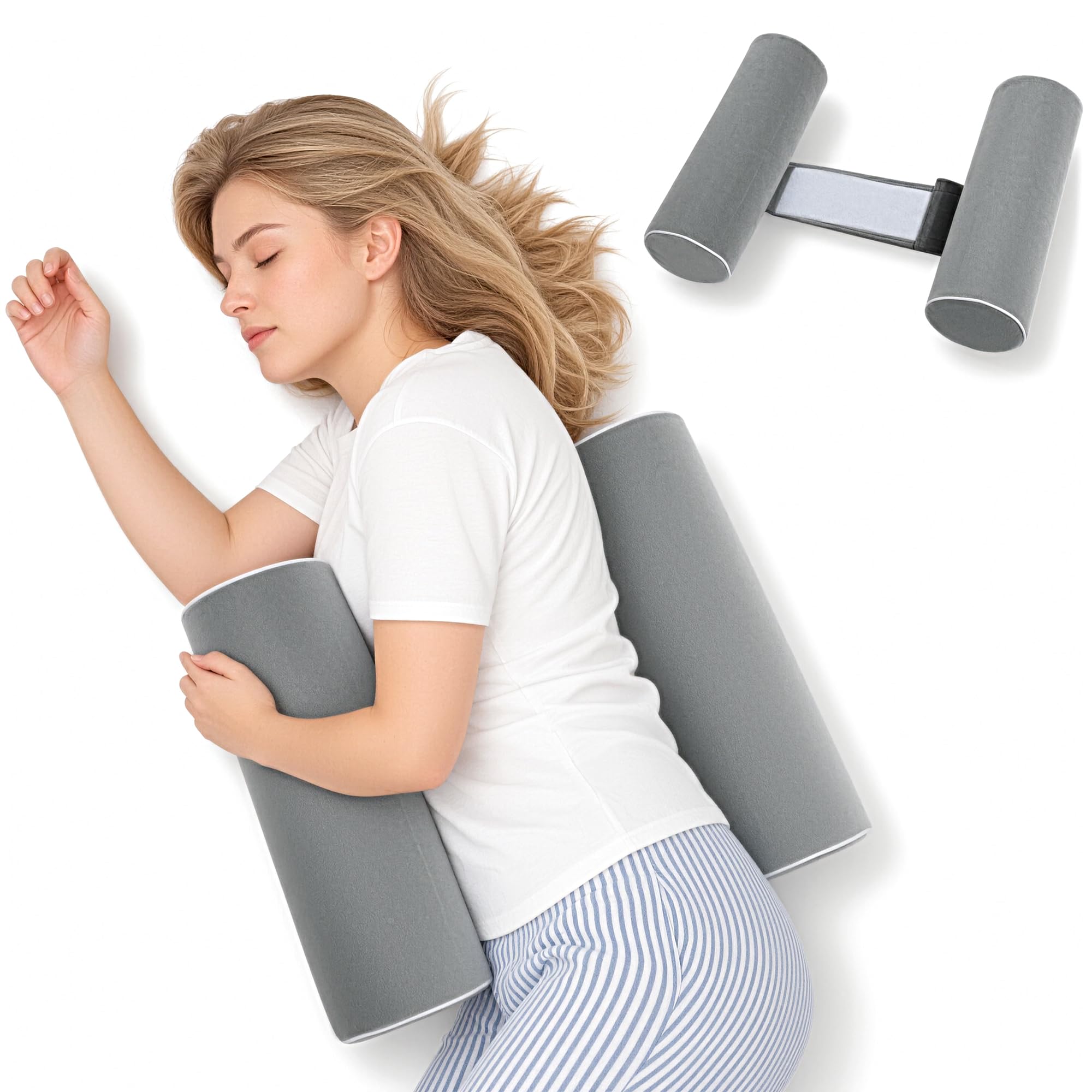 Körperkissen für Seiten- & Rückenschläfer, Zylinder-Lagerungskissen, Rollkissen aus hochdichtem Schaumstoff für Rücken- & Kniesupport, Langkissen für Bett, Lesen & Entspannen