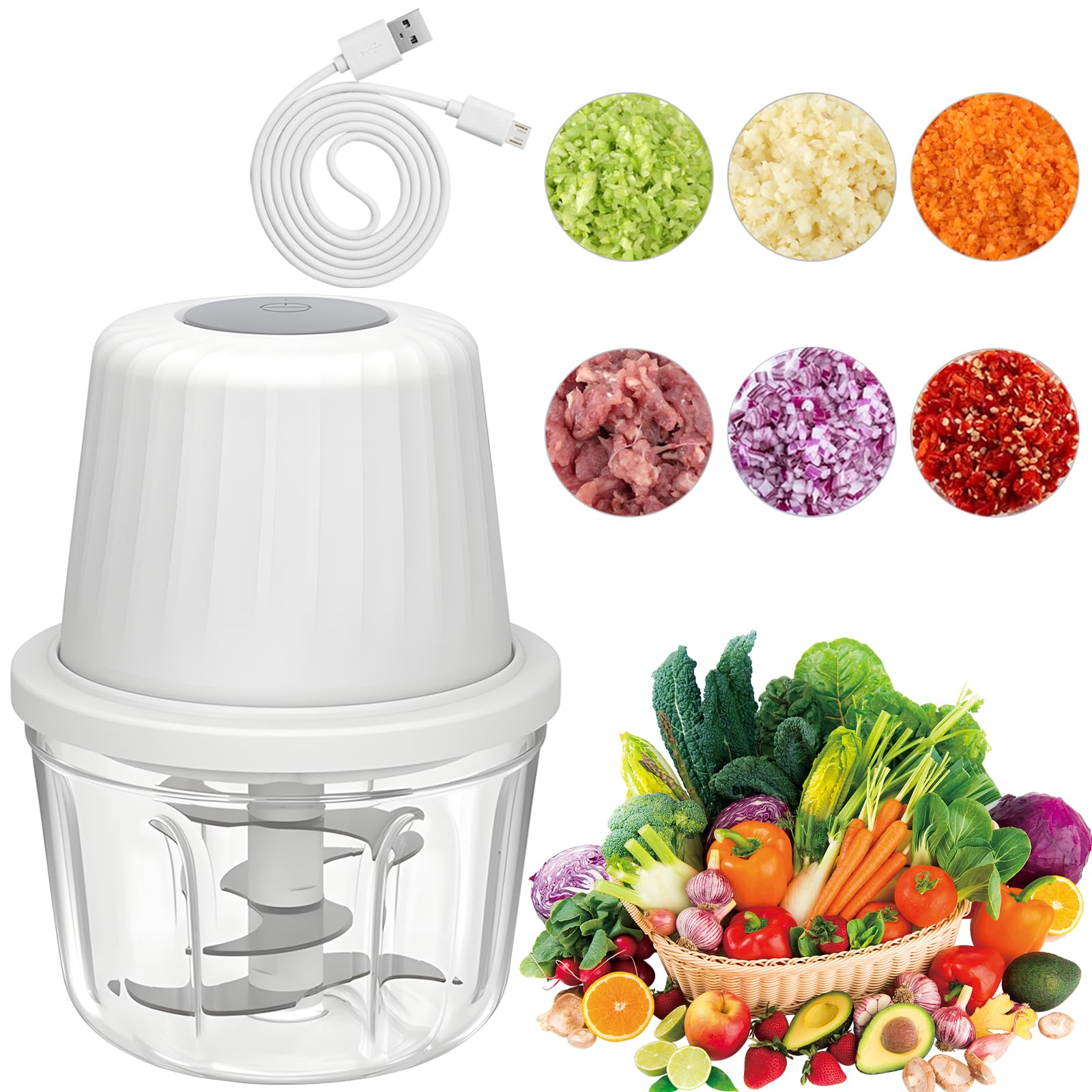 YESCUSTOM Mini hachoir à légumes 250ml Robot de cuisine électrique Mixeur à oignons pour l'ail YESCUSTOM Mini hachoir à légumes 250ml Robot de cuisine électrique Mixeur à oignons pour l'ail