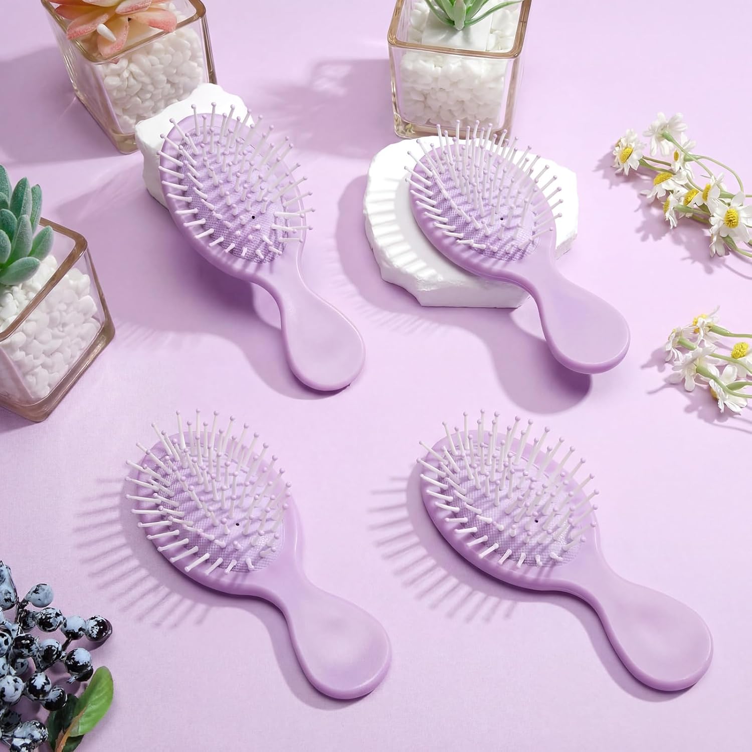 LemonRoad 30 Pack Mini Hair Brushes Bulk Soft Bristles Detangling Hairbrush Individually Wrapped Travel Hairbrush for Women Girl Most Hair Types(Purple)