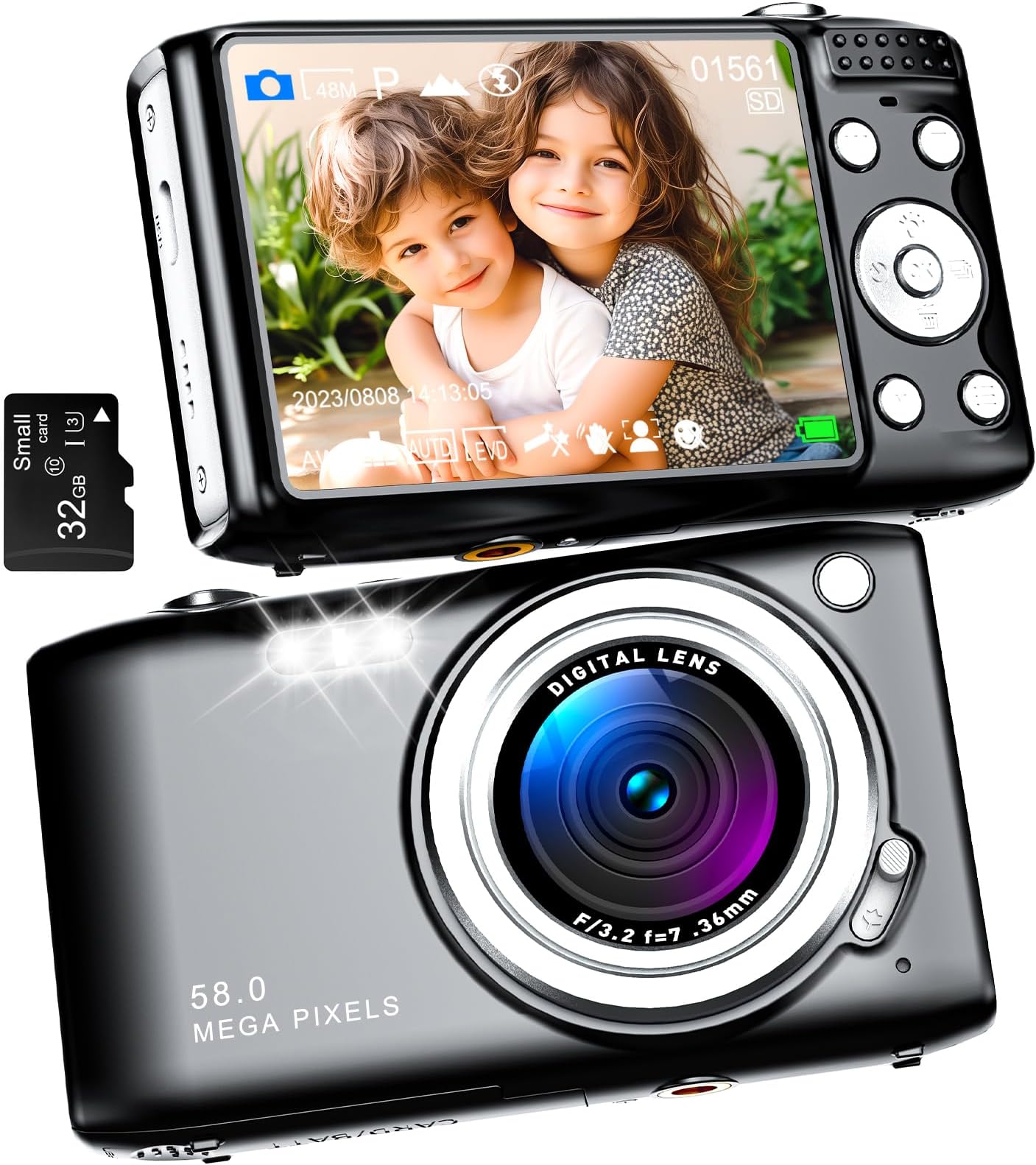 FHD 1080p Digital Camera,4K Vlogging Camera for YouTube Autofocus,16X Cameras for Photography with 32GB Card,48MP Point and Shoot Camera with Anti-Shake for Teens Adult (Fashion, Black)