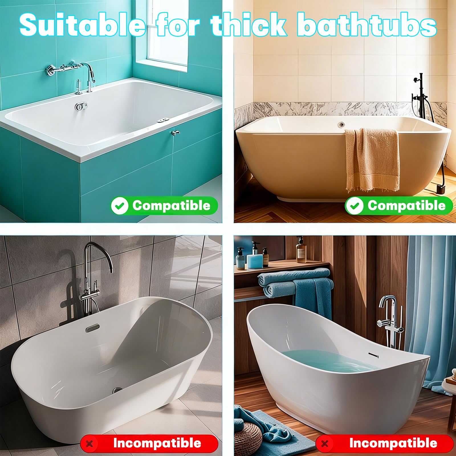 Protector de salpicaduras de silicona extra largo para bañera, color blanco, para evitar derrames de agua, accesorios de bañera para niños (2.6 pies, azul)