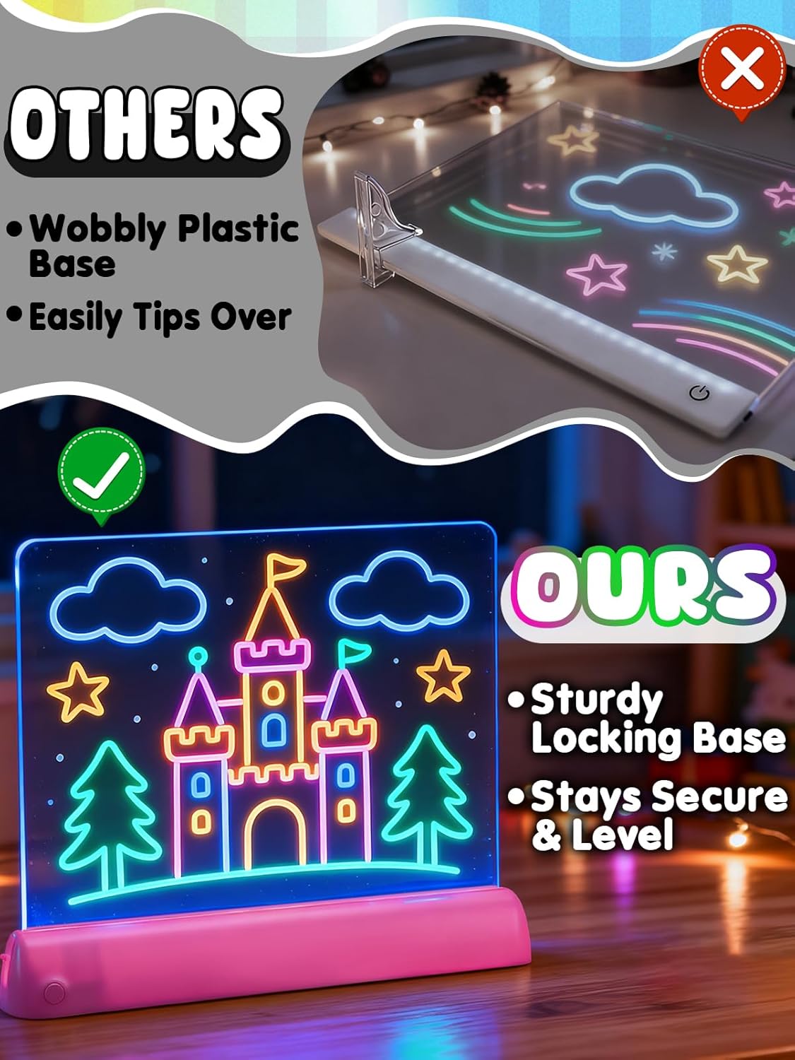 Cordless LED Drawing Board for Girls – Portable Light Up Board, Use Anywhere, 7 Colors + 12 Pens, Glows for Easy Tracing & Doodling, Birthday Gifts Toys for 4–10 Girls (Pink, 11.8×9.8in)