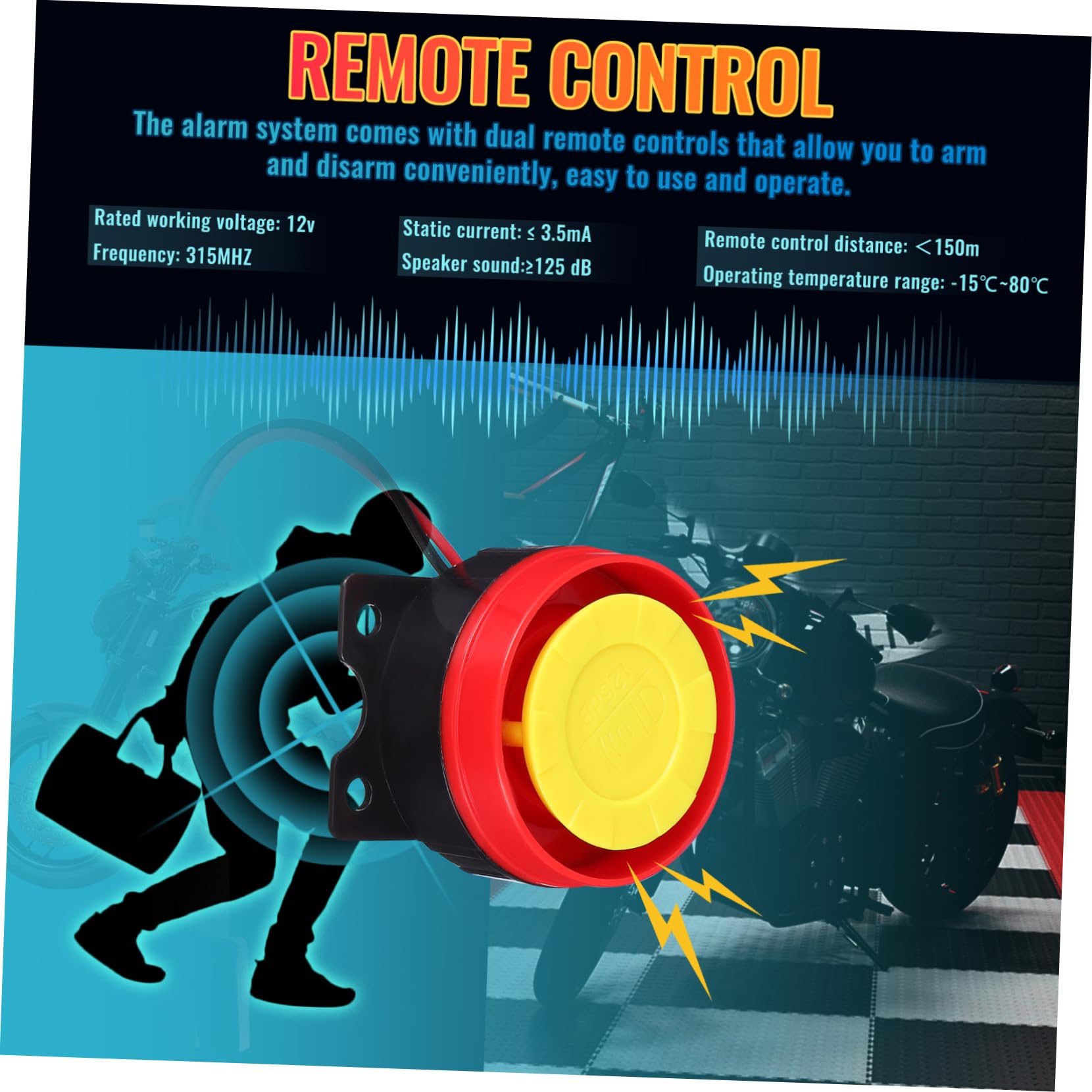 Sistema di Allarme per Moto 12v Avviamento Remoto, Sensibilità Regolabile e 2 Telecomandi, in Abs per Sicurezza del Veicolo