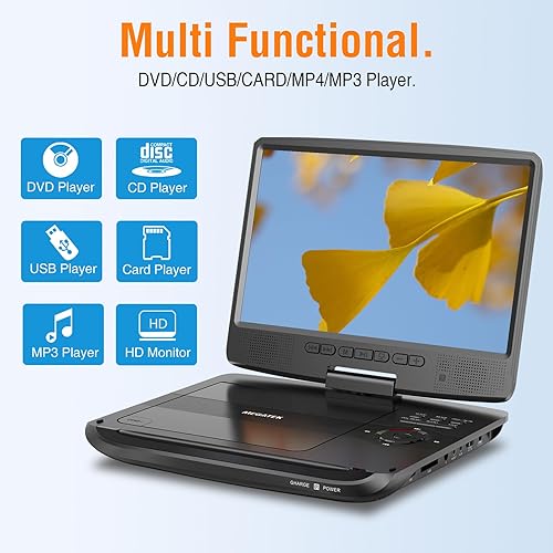 Miniatura 2 de MEGATEK Reproductor de DVD portátil de 12.5 pulgadas con pantalla de 10.5 pulgadas y auriculares, reproductor de DVD de coche para niños con soporte