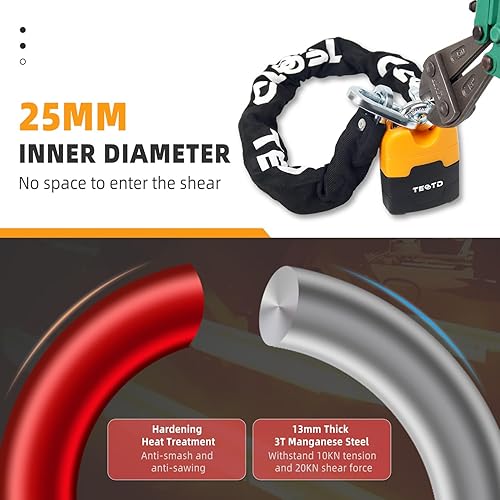 Miniatura 10 de Candado de cadena antirrobo de alta resistencia para motocicleta, 3 pies de largo, cadena de 0.394 in de grosor con cerradura de color brillante, 4