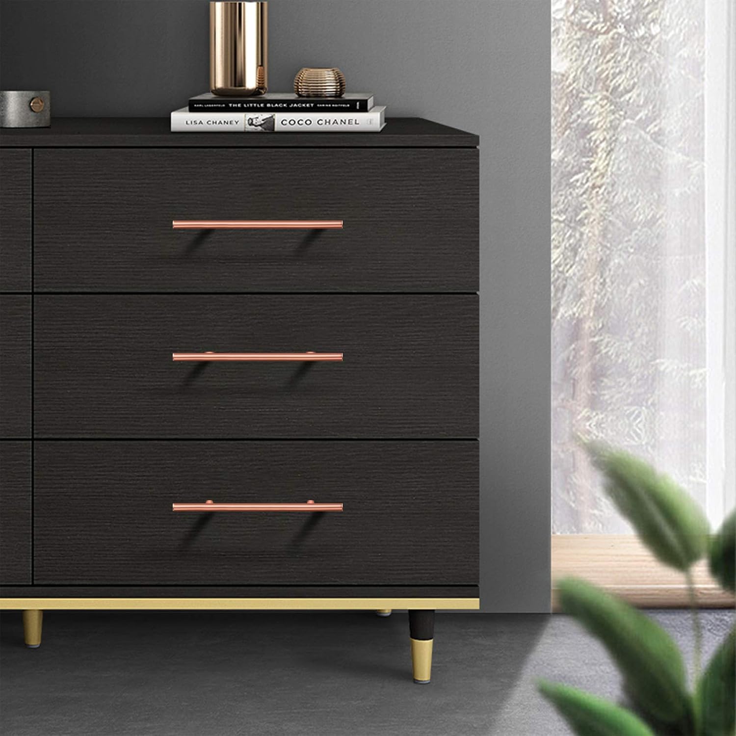 -6-3/10" Drawer Pulls Solid Stainless Steel Cabinet Handles Brushed Rose Gold Finish,10 Pack-T Bar Kitchen Cabinet Pulls Drawer Handle,Diameter 10mm(2/5 Inch), Hole Centers:160mm