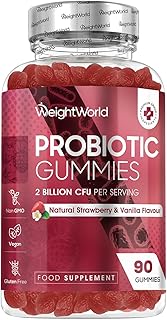 Vegan Probiotic Gummies with Prebiotic - 45 Days Supply (90 Gummies) - Natural Strawberry & Vanilla Flavour - Spore-Forming Bacillus Coagulans Strain & Prebiotic Fibre Inulin - for Men & Women