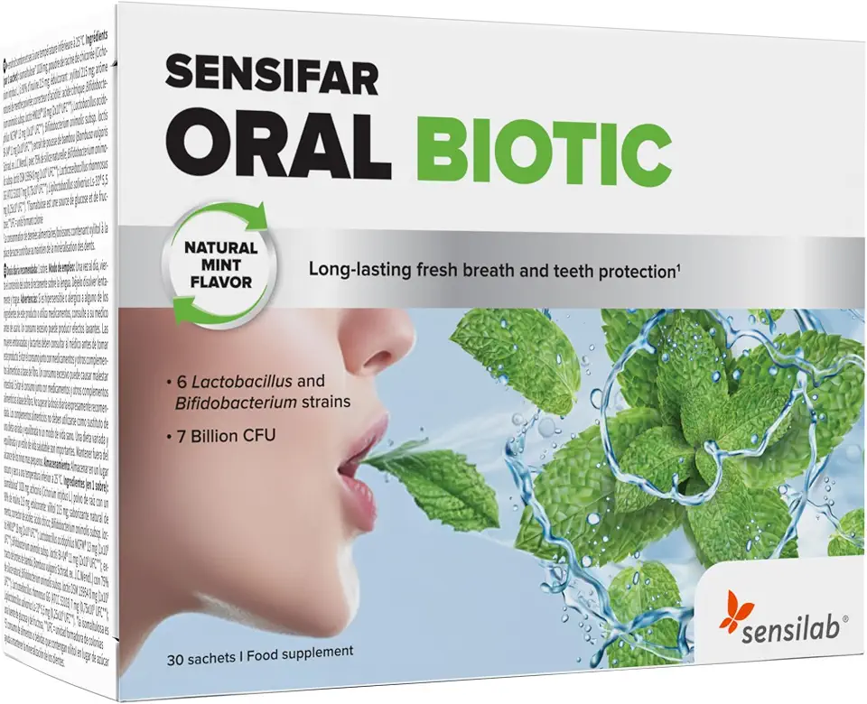 Schlechter Atem? Tipps gegen Mundgeruch 7 Sensilab Oral Biotic, gesunde Mundbakterienkulturen für Zähne und Zahnfleisch, Mundgeruch bekämpfen, 7 Milliarden CFU mit Howaru Smile, Xylitol und Chicorée-Inulin, Frischer Atem, 30 Beutel