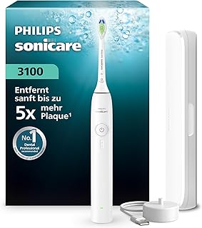 Philips Sonicare Series 3100 Elektrische Zahnbürste – Schallzahnbürste mit Drucksensor, drei Intensitätsstufen, EasyStart, SmarTimer, 14 Tage Laufzeit, Reiseetui, Weiß, HX4033/21, [Neu]