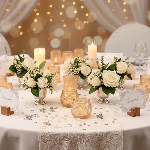 Miniatura 6 de 32 portavelas votivas doradas surtidas a granel, portavelas dorados a granel para decoraciones navideñas Diwali, portavelas de cristal para Acción