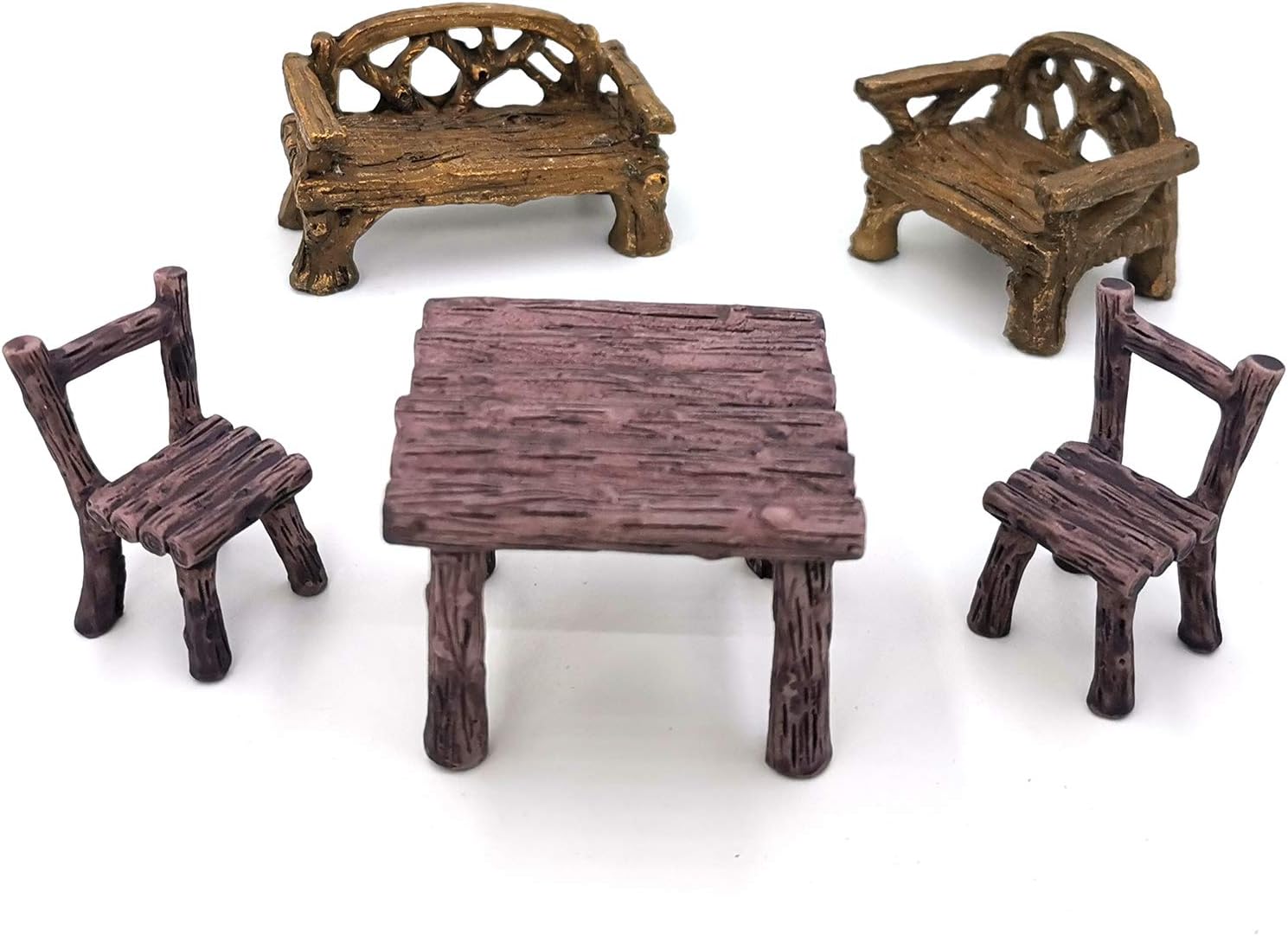6 Pieces Miniature Table and Chairs Set, Fairy Garden Furniture Bench Ornaments Kit for Dollhouse Accessories, Home Micro Landscape Decoration (Style B)