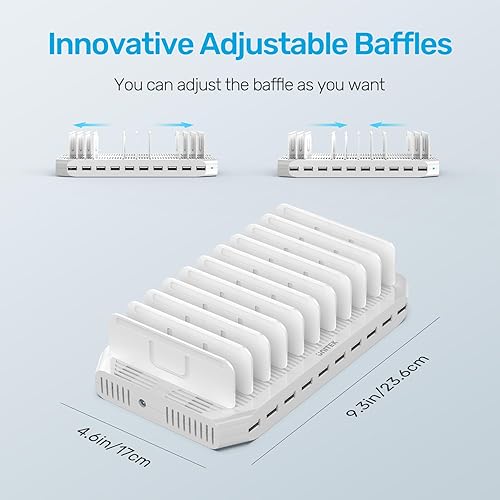 Miniatura 6 de Unitek Estación de carga múltiple cargador USB de 10 puertos para múltiples dispositivos con tecnología SmartIC y separadores ajustables soporte