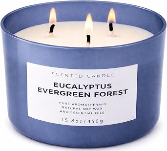 Eucalyptus Evergreen Forest Scented Candle, 3-Wick Soy for Home, 15.8 oz