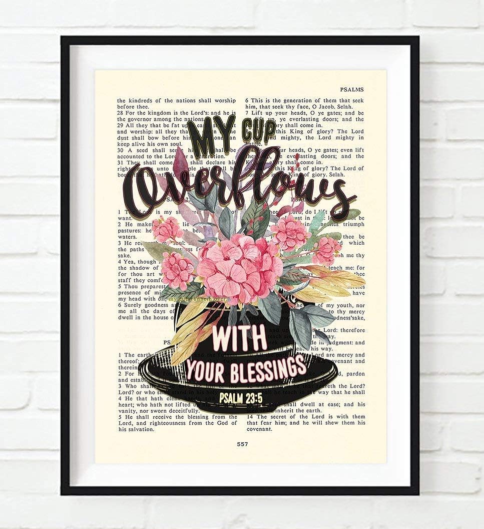 Psalm 23 1-5 Set of Art Prints, Set of 4, Unframed, Vintage Bible Page Verse Set Wall Decor Posters, 8x10 Inches