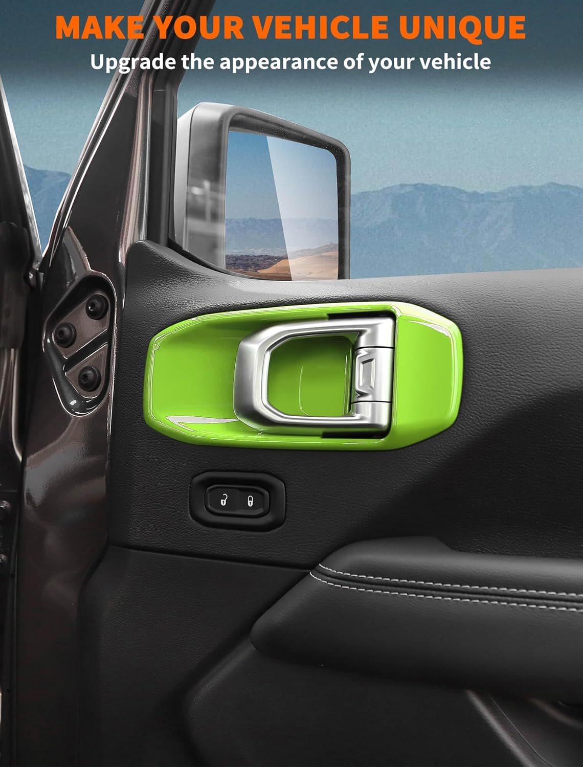 Savadicar Green Interior Accessories - Door Inner Handles Trim Set for 2018-Present Jeep Wrangler JL JLU 4XE & Gladiator JT - Solid Color Interior Decor Upgrade Option, 4-Piece