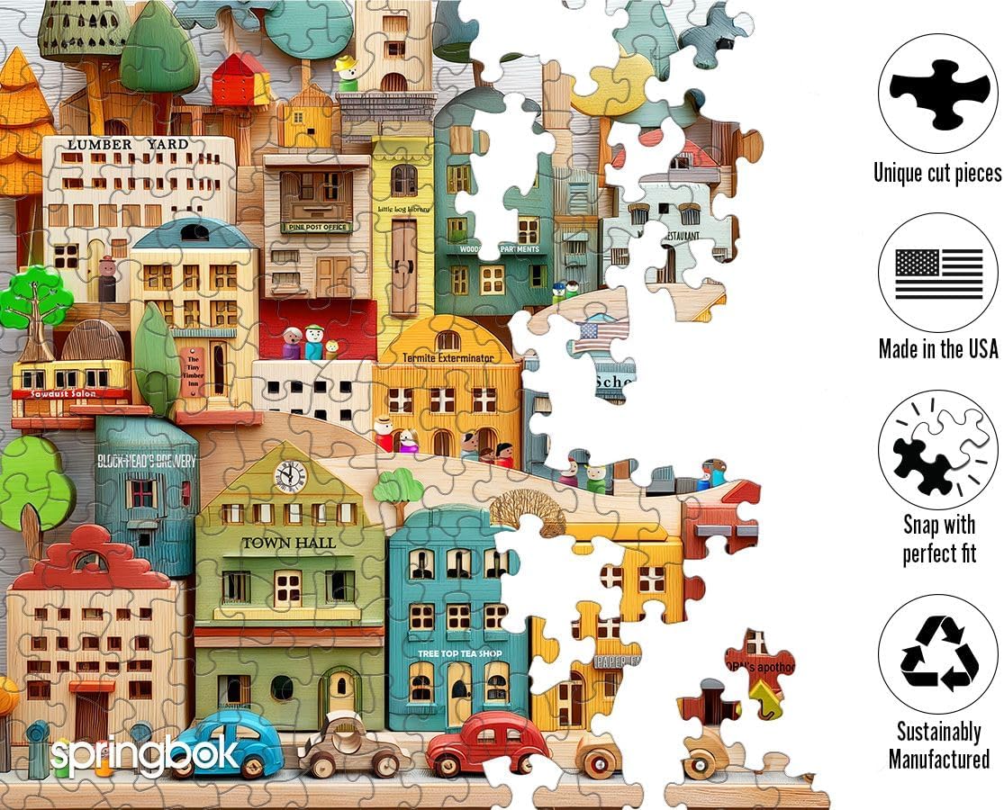 Springbok Timber Town 500 Piece Jigsaw Puzzle for Adults and Family - Unique Cut Pieces - Made in USA