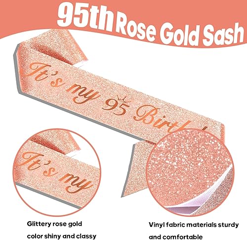 Miniatura 3 de Decoraciones de fiesta de cumpleaños 95 para mujer, incluyendo banda de cumpleaños 95 para mujer, corona de cumpleaños 95, adorno para pastel de