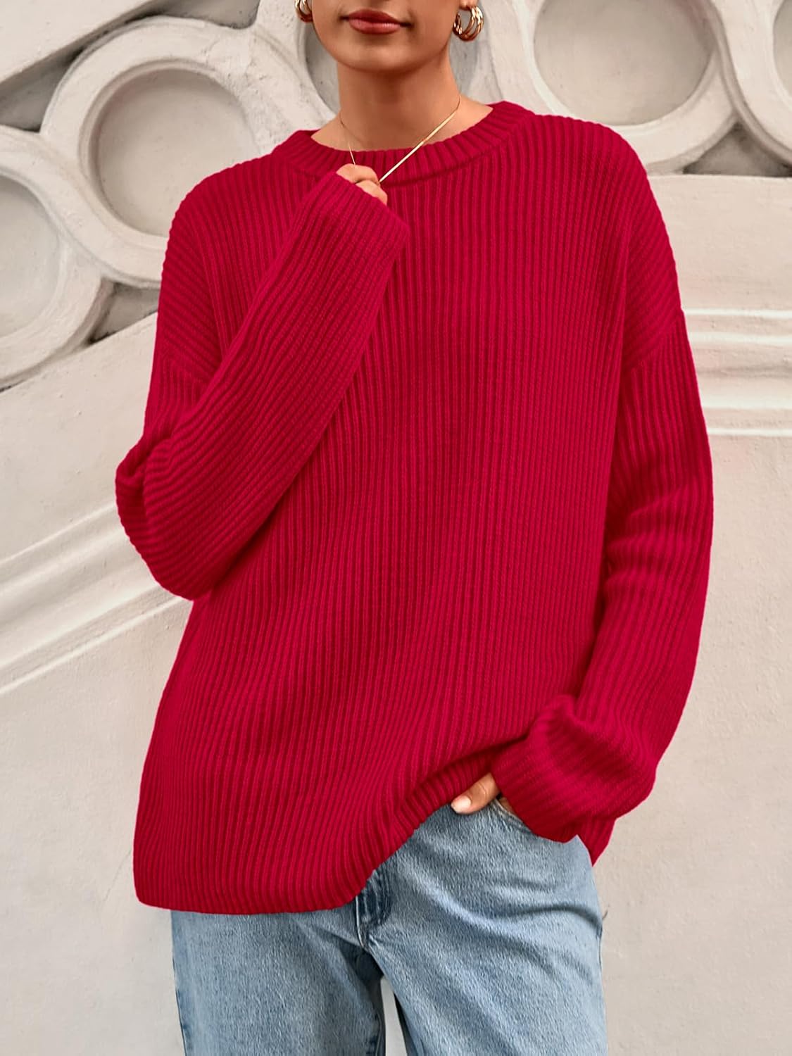 PRETTYGARDEN Womens Spring Sweaters 2026 Casual Chunky Crewneck Long Sleeve Ribbed Knit Oversized Pullover Sweater Tops - Image 2