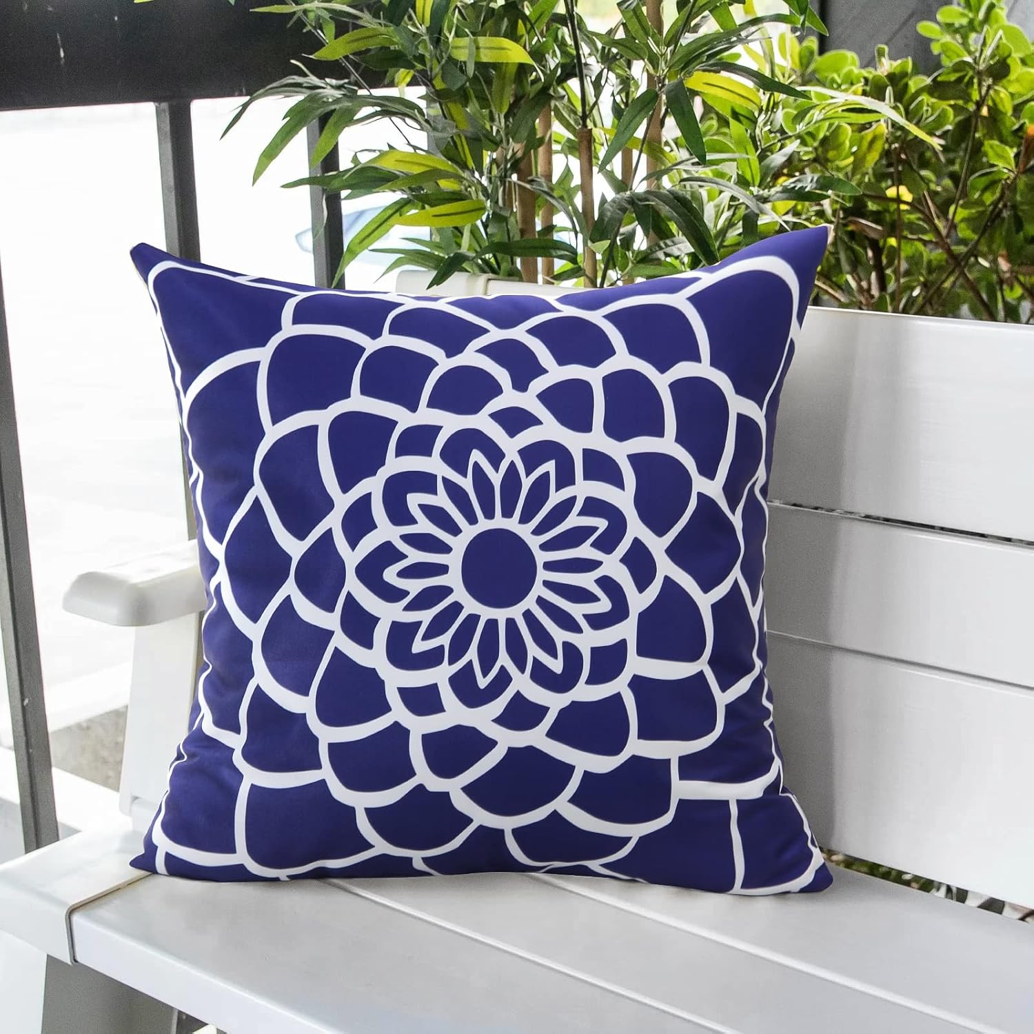 cygnus 18x18 Inch Navy Blue and White Mandala Throw Pillow Covers Outdoor Waterproof for Patio Furniture Sunbrella Outside Set of 2 : Patio, Lawn & Garden