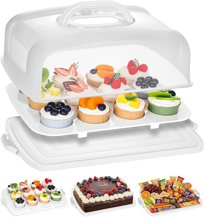 VGOODALL Cake Carrier, 12 Capacity Large Cupcake Holder, 3-in-1 Rectangular