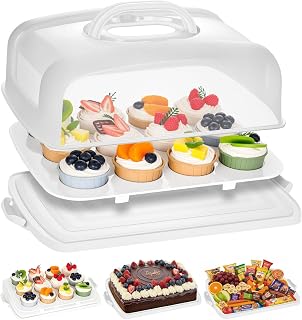 VGOODALL Cake Carrier, 12 Capacity Large Cupcake Holder, 3-in-1 Rectangular Cake Containers for Pies Muffin Candies Fruits Snacks, Dessert Storage Box for Parties, Picnics, Baking(14×10.8×5)
