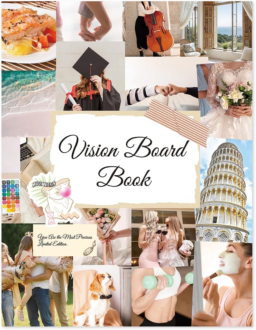 FUNCLASS Vision Board Supplies, Vision Board Book with 1000+ Images, Texts & 300+ Stickers, Vision Board Kit for Girls Women – Goal Visualization, Board Decorating, Dream Planning(Fresh)