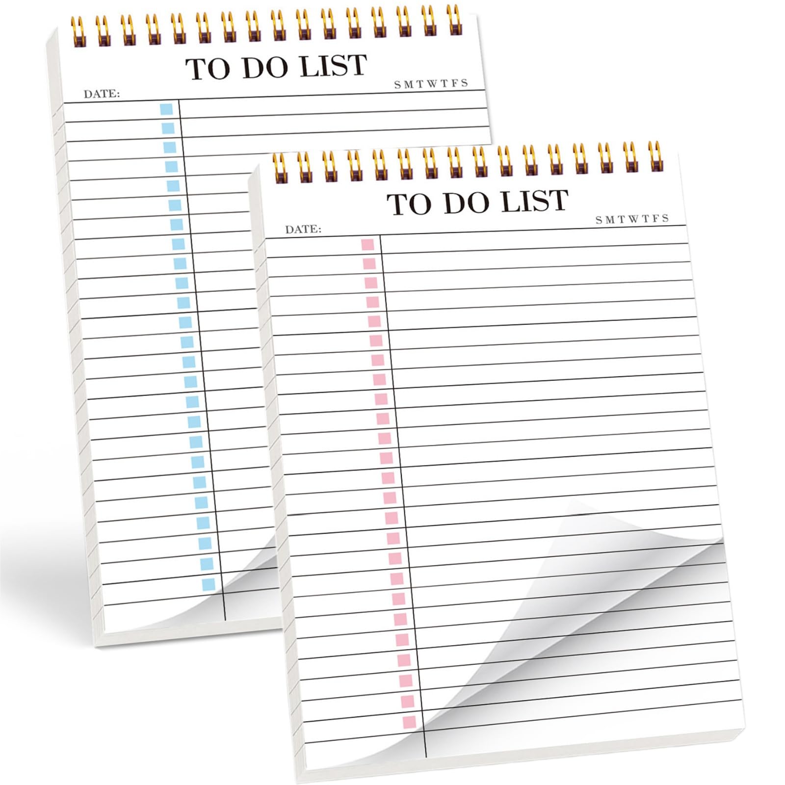 2 Pack To Do List Notepad,Undated Daily Planner Notebook A5 Spiral 52 Sheets*2,Waterproof Notepad for Office Supplies, School Planner,5.5"*8.3" A5 Size#Bule and Pink
