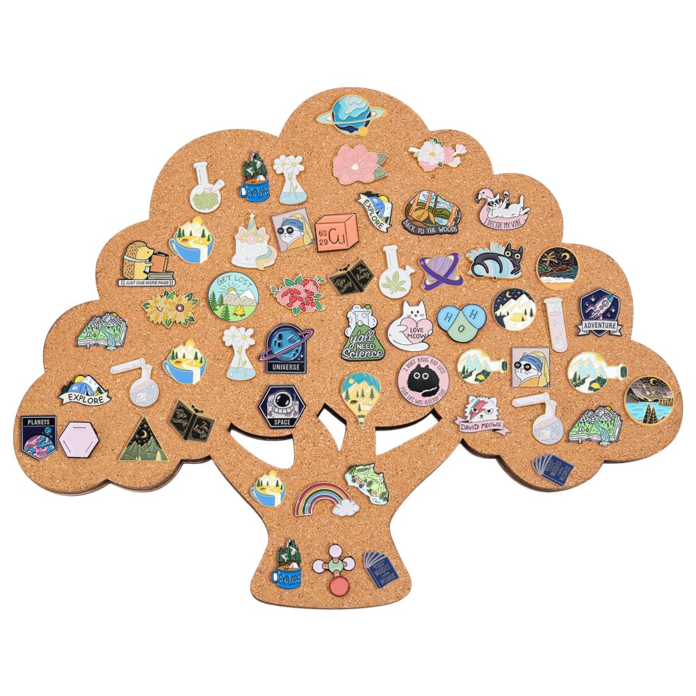 BENECREAT Tree of Life Pin Cork Board, 13.4x11Inch Wall Mounted Corkboard Bulletin Display Board for Brooch Pin Storage Display, Office Home and